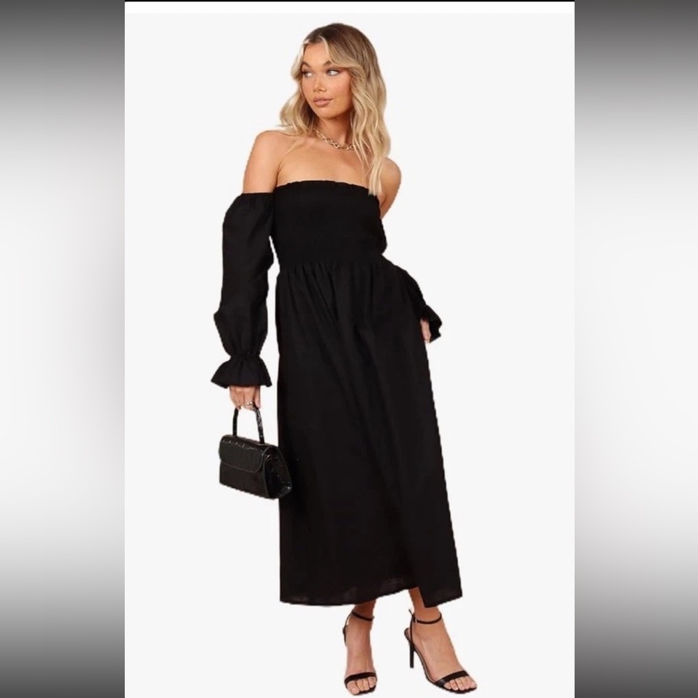 NWT Women’s Petal & Pup Domenica Shirred Long Sleeve Midi Dress Black Size XL